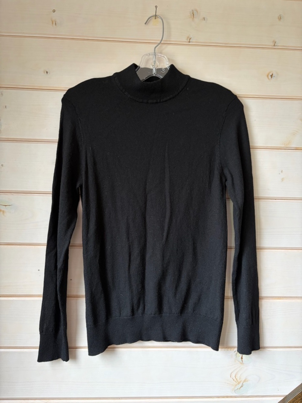 Merino Wool Black Ribbed Mock-Neck Sweater Jacket